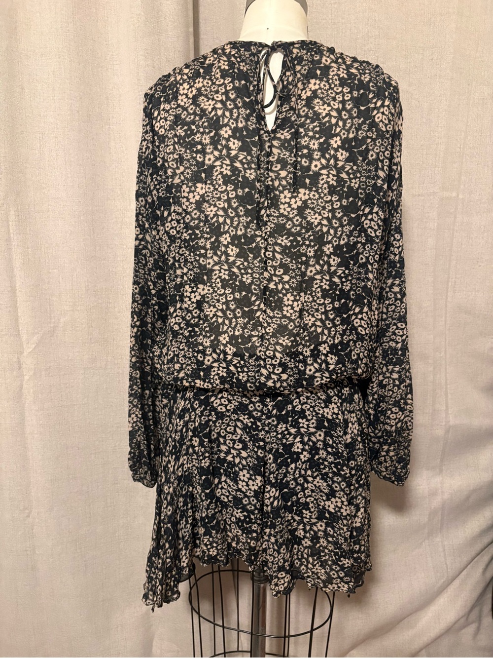Mini Floral Drop-Waist Dress in Black and Cream - Picture 5 of 15